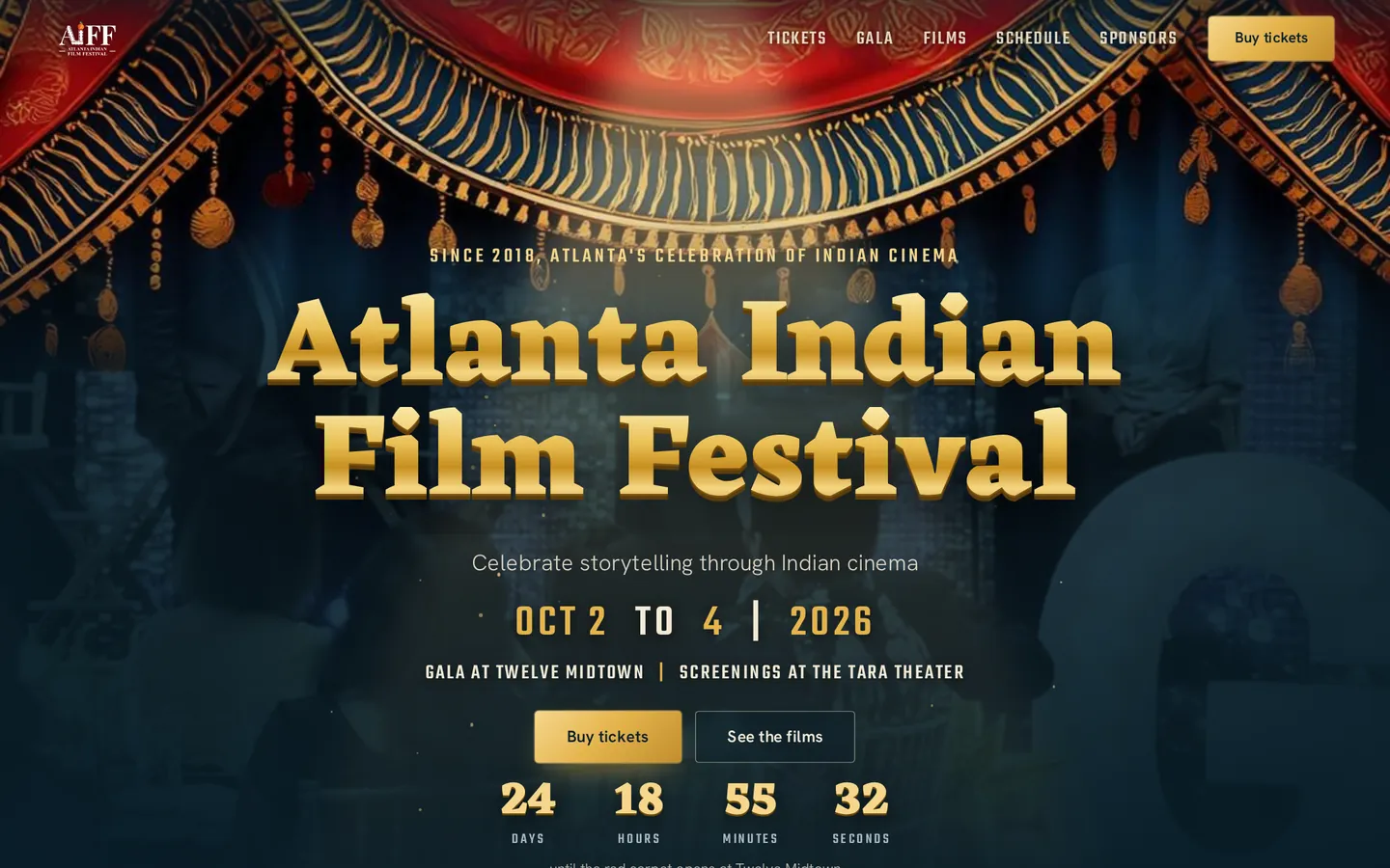 Atlanta Indian Film Festival website on a desktop screen