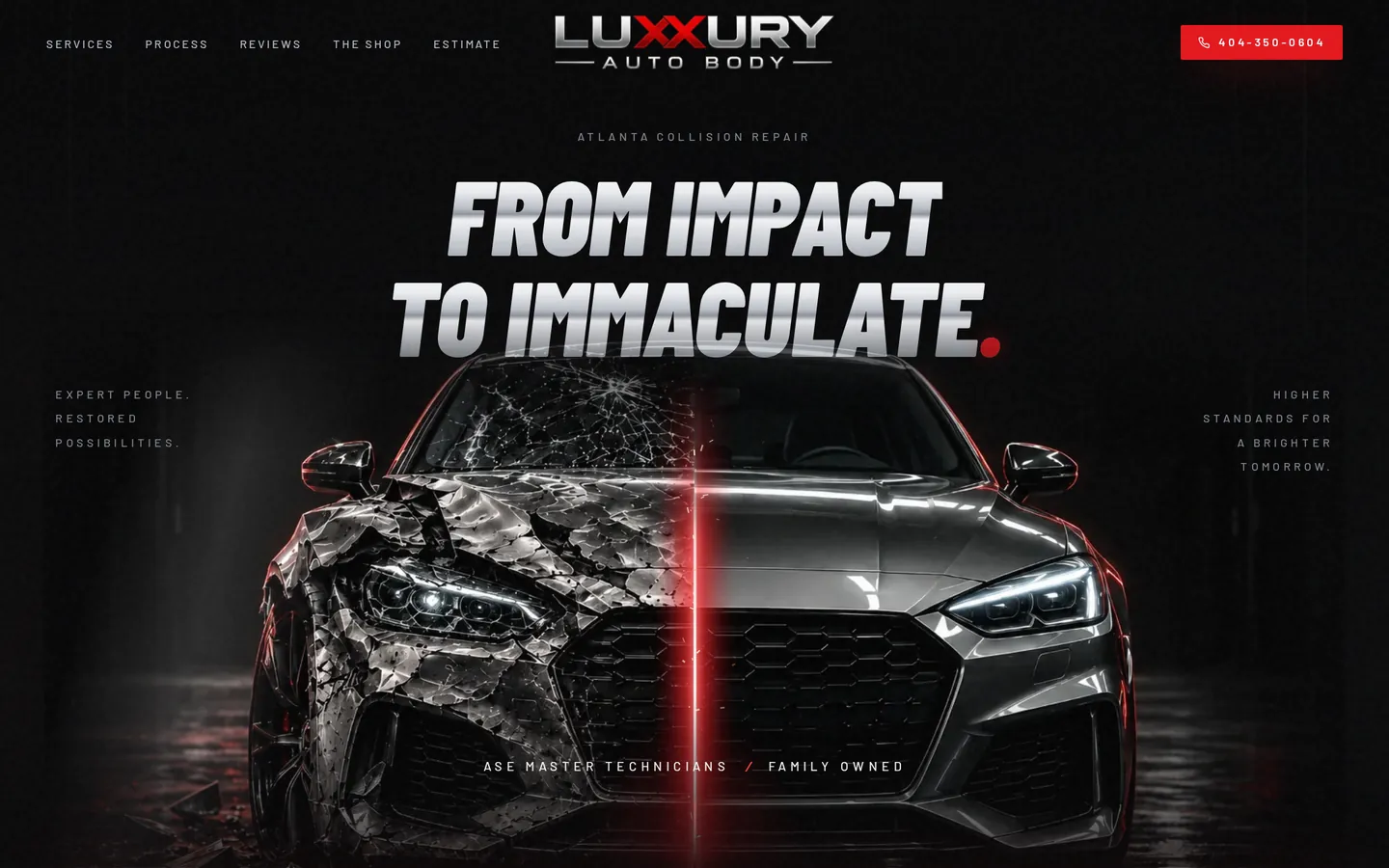 Luxxury Auto Body website on a desktop screen