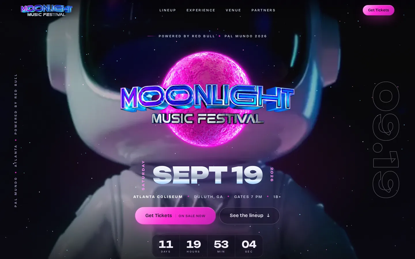 Moonlight Music Festival website on a desktop screen