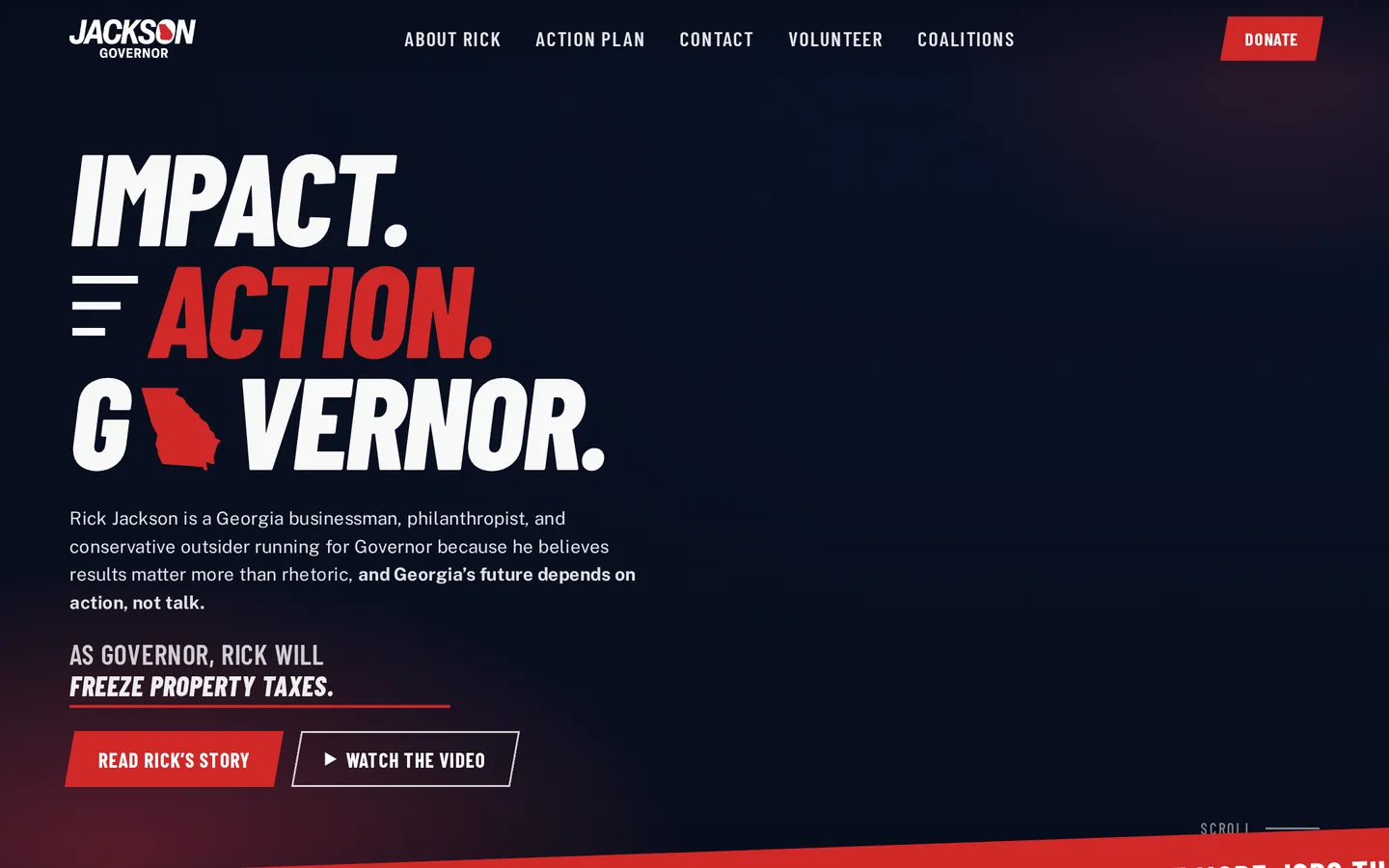 Rick Jackson for Governor website on a desktop screen